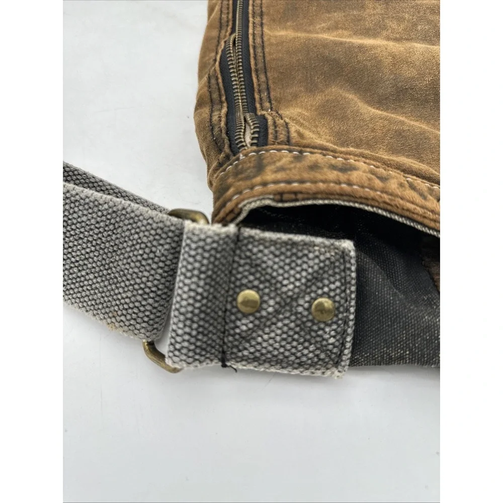 Bed Stu Hawkeye Messenger Bag Distressed Waxed Canvas Leather Brown Charcoal